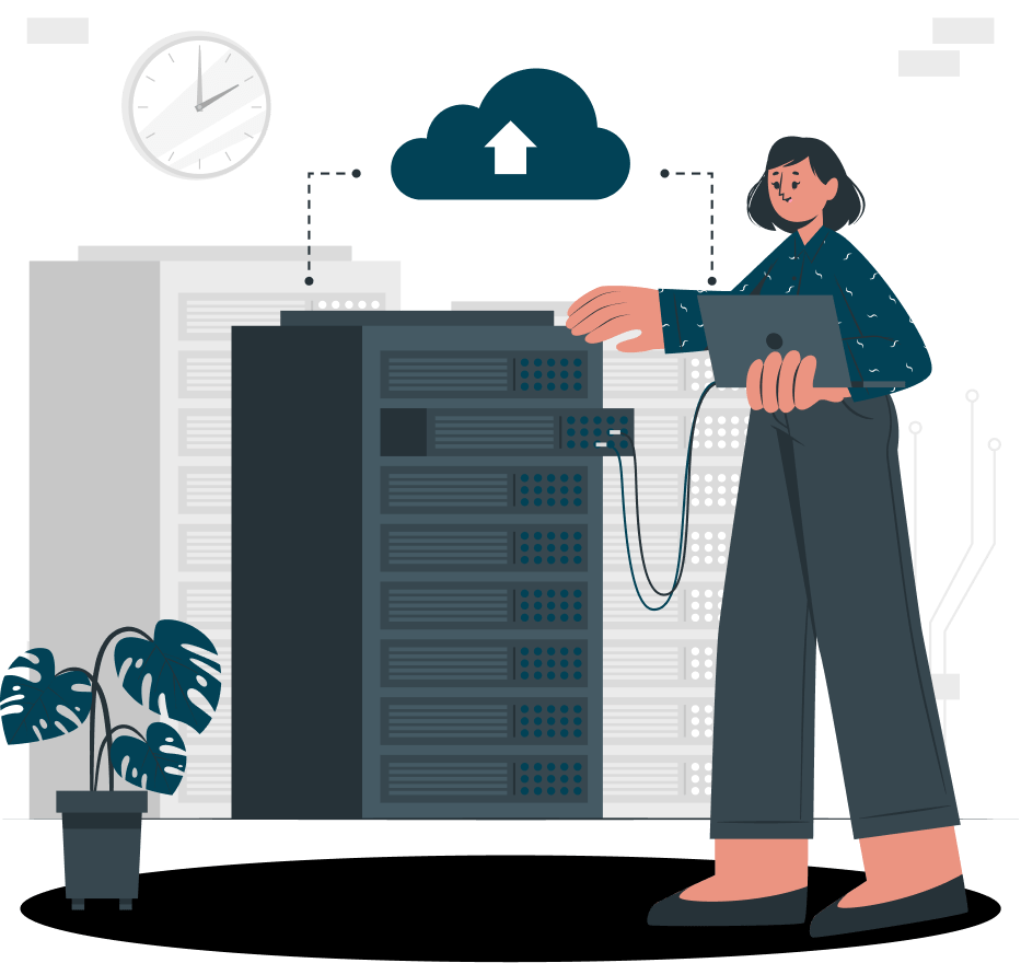 man working in server